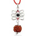 5 Mukhi Rudraksha Bead with Shiva Trinetra Silver Pendant | Third Eye Rudraksha Silver Pendant for Meditation