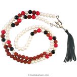 Rudraksha Pearl Red Coral with Black Agate Beads Necklace