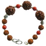  Aries Zodiac Sun Sign Bracelet | Mesha ( Mesh ) Rashi Bracelet | A Combination of 3 Mukhi Rudraksha and 5 Mukhi Rudraksha with Coral Gemstone Beads in Silver | Energised Bracelet