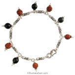 Black Agate - Hakik and Rudraksha Silver Bracelet