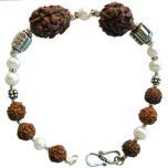 Cancer Zodiac Sun Sign Bracelet | Kark ( Karka ) Rashi Bracelet | A Combination of 2 Mukhi Rudraksha Bead and 3 Mukhi Rudraksha Bead with Pearl Gemstone Beads in Silver | Energised Bracelet