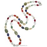 Navratna Mala with Silver Accessories, 9 Gemstone Necklace | Navgrah Stone Mala, Ruby, Pearl, Coral, Emerald, Golden Topaz, Sphatik, Blue Sapphire, Gomed & Cat's Eye