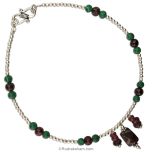 Malachite and Garnet Gemstone Silver Anklet