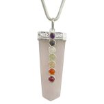 Rose Quartz Seven Chakra Flat Healing Pencil Pendant