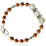 Sphatik Crystal Quartz Gemstone beads Bracelet with Rudraksha Beads and Silver Accessories - 1