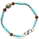 Turquoise Beads Bracelet With Rudraksha Beads and Silver Accessories- 3