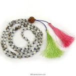 White Vaijanti Beads Japa Mala 108 Beads with 5 ( Panch, Five ) Mukhi Rudraksha Guru bead | Job's Tears Vaijanti Beads Hand knotted Krishna Japa Mala with Twin Tassel