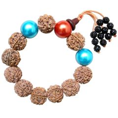 5 Mukhi Rudraksha Beads Thread Bracelet with Red Sandalwood Sumeru 