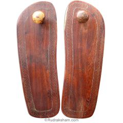 11 Inches Charan Paduka Brass, Traditional Wooden Charan Paduka with Brass Inlay Work for Sadhu Saints, Wooden Khadau, Lakshmi Charan