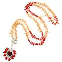  Coral Mala with 3 Mukhi Rudraksha Pendant