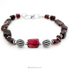 Garnet Beads Silver Bracelet