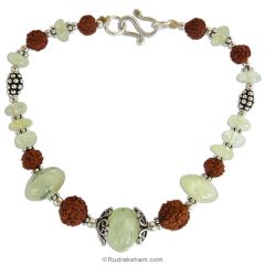 Opal Gemstone and Rudraksha Beads Bracelet with Silver Accessories