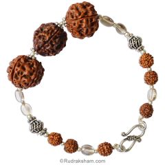  Pisces Zodiac Sun Sign Bracelet | Meen ( Meena ) Rashi Bracelet | A Combination of 3 Mukhi Rudraksha Bead and 5 Mukhi Rudraksha Bead with Golden Topaz Gemstone Beads in Silver | Energised Bracelet