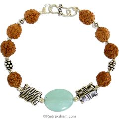  Rudraksha and Green Stone Bracelet in Silver