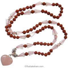 Rose Quartz and Rudraksha Necklace