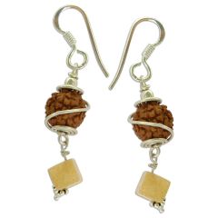 Rudraksha and Yellow Stone Earring