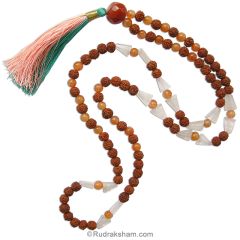  Rudraksha Carnelian Rose Quartz Necklace