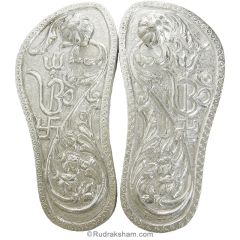 Silver Charan Paduka, Wooden Khadau with Silver Foil, Lakshmi Charan, Paduka for Temple Pooja, Hand Engraved Charan Paduka, Gift for Saints