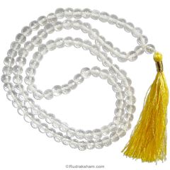 6 mm Sphatik Diamond Cut Stone Beads Mala Necklace | Original and Natural Sphatik / Crystal / Quartz High Grade Diamond Cut Gemstone Rosary | 108 + 1 Beads