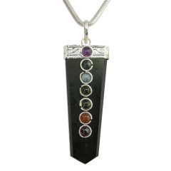 Tourmaline Seven Chakra Flat Healing Pencil Pendant