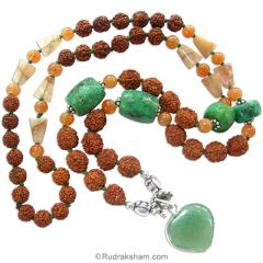 Turquoise - Orange Agate - Rudraksha Necklace