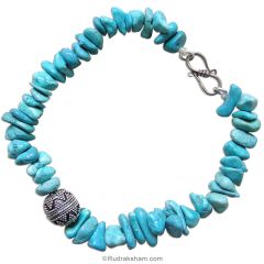 Turquoise Beads Bracelet with Large Silver Bead - 1